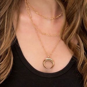 Gold Triple Layer Half Moon Necklace